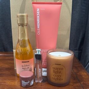 Ole Henriksen Exfoliating Scrub, Bubble Bath & Candle, Lip Oil & Moisturizer